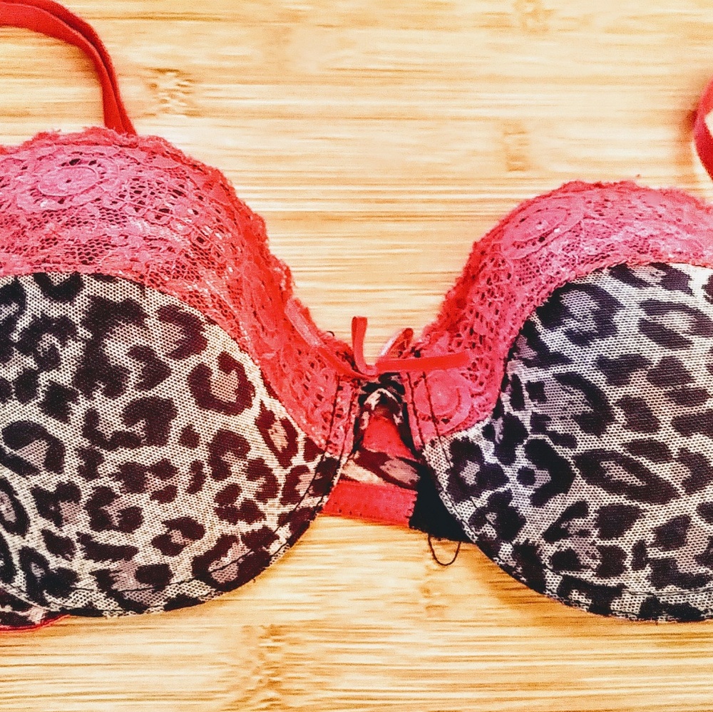 Red Lace and Leopard Animal Print
Push Up Bra